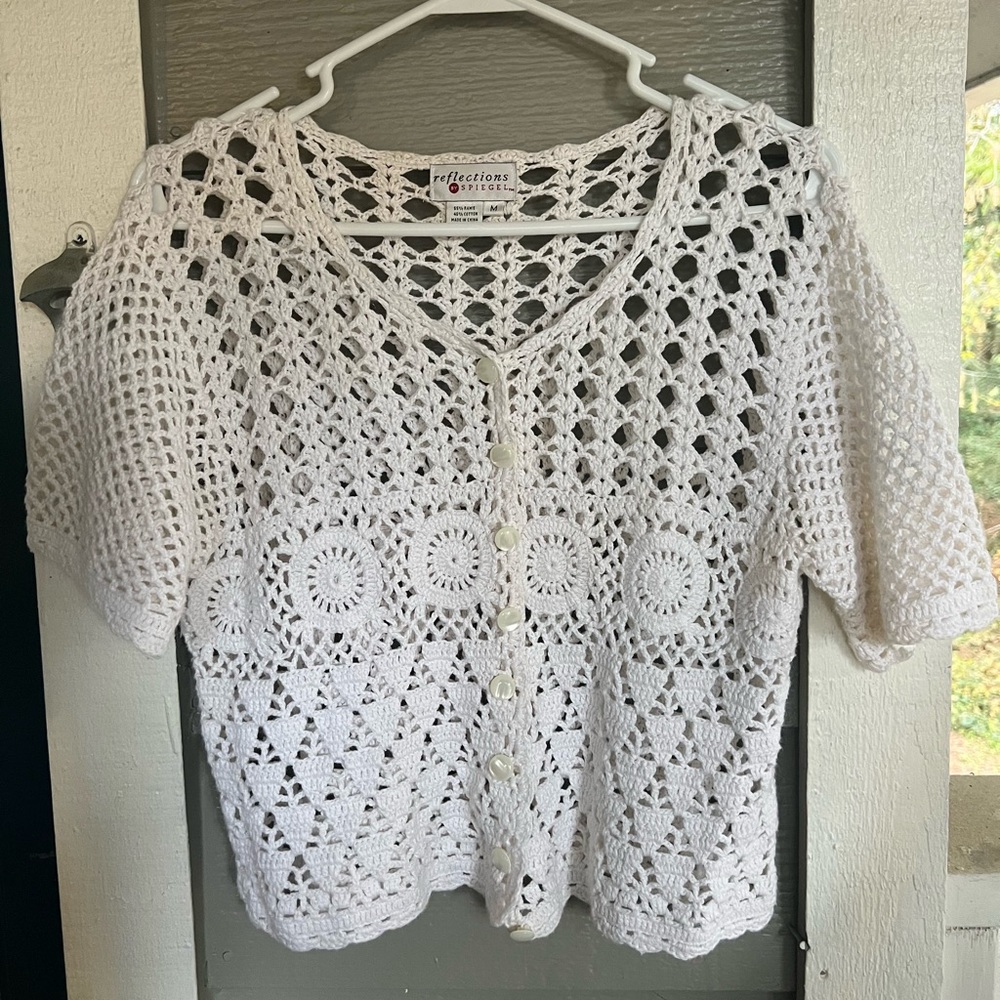 White Crochet Button-Up Top
